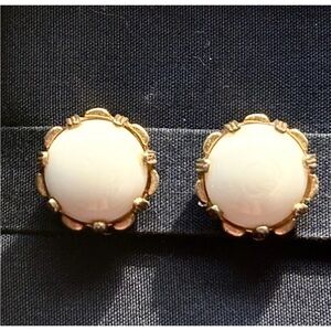 Vintage NETTIE ROSENSTEIN Signed White Button Clip On Earrings